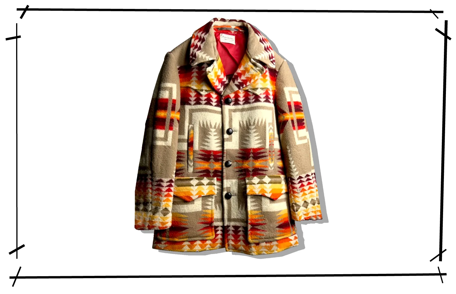 pendleton native patterned rug jacket 1970s