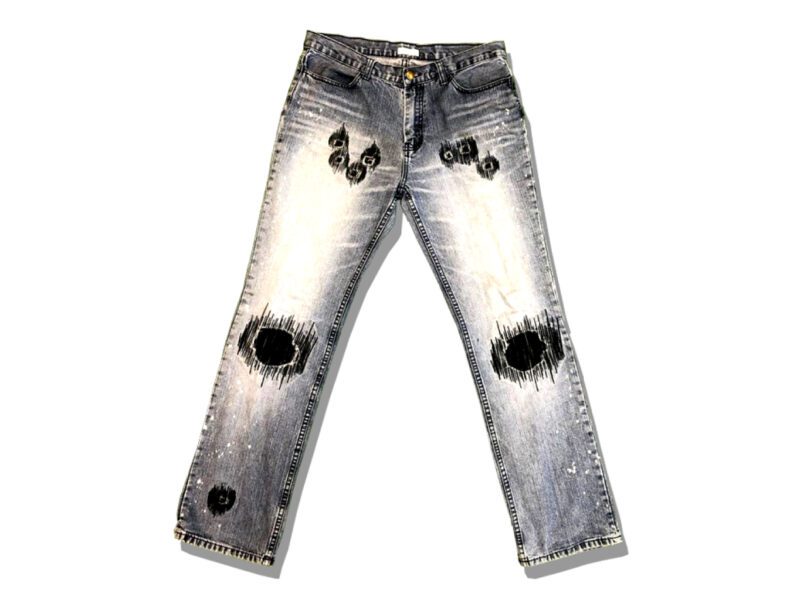 Number (N)ine Hickory Distressed Paint Splatter Denim Pants