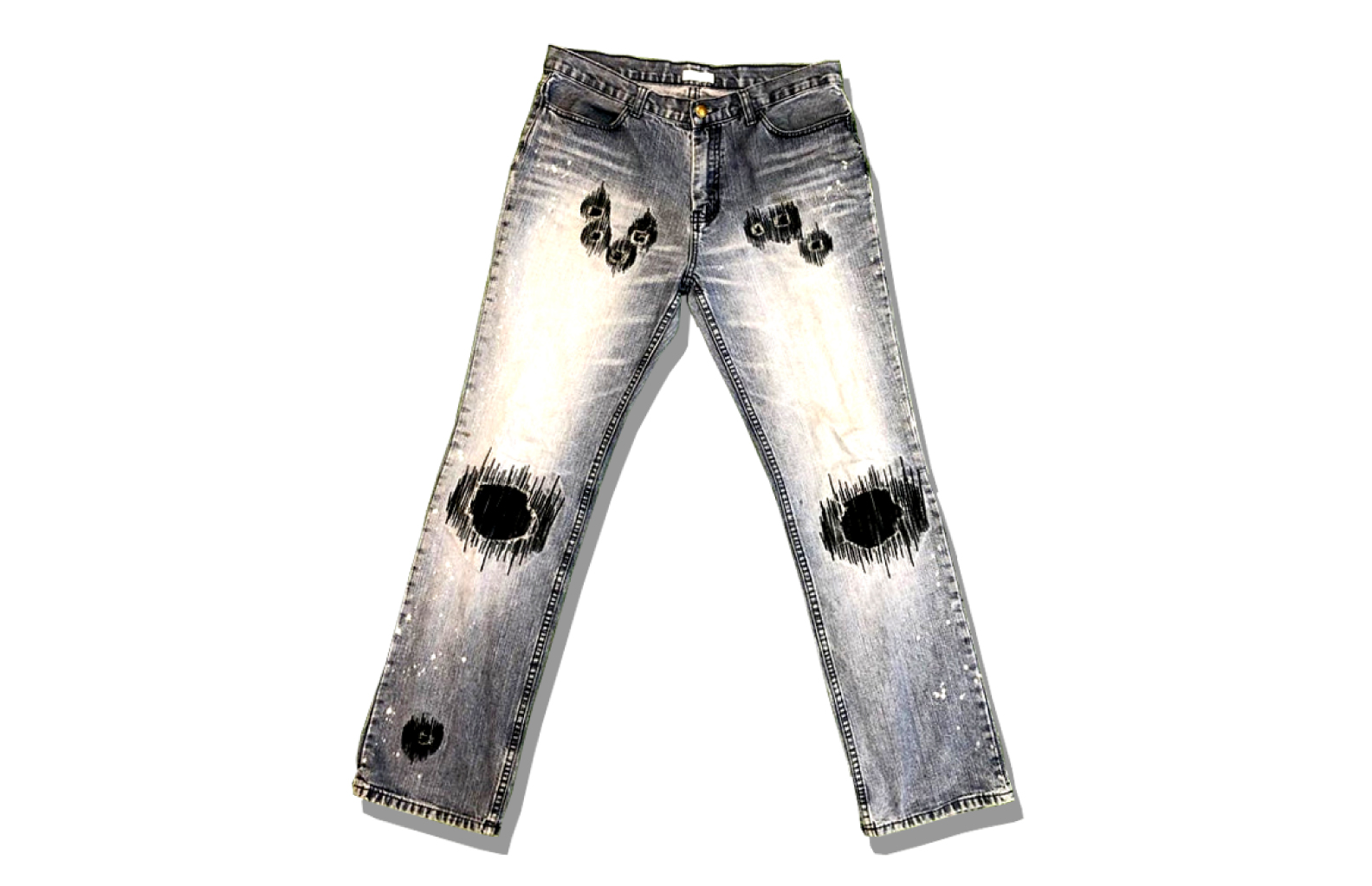 Number (N)ine Hickory Distressed Paint Splatter Denim Pants