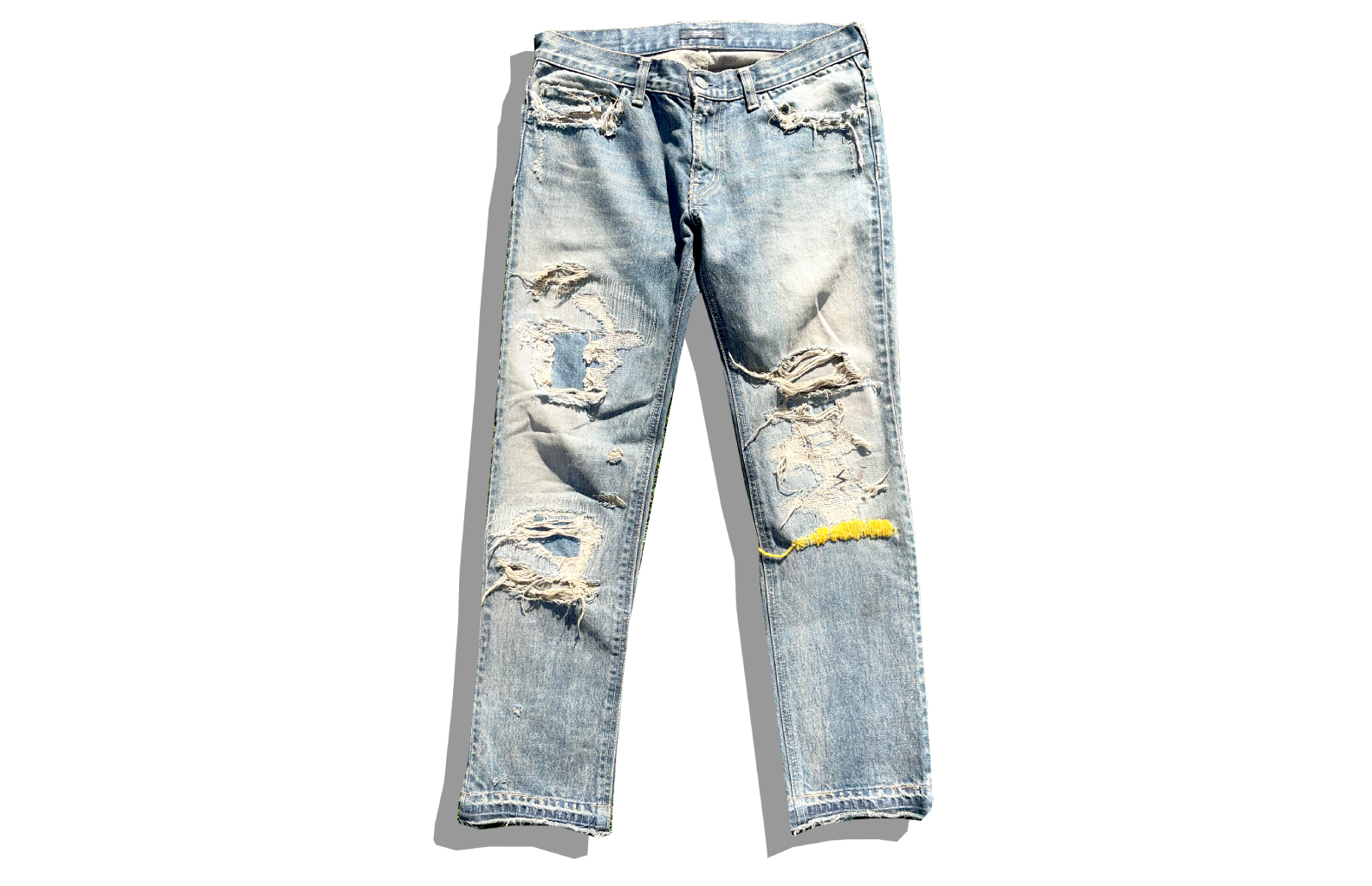 Undercover 68 “Yellow Yarn” Distressed Denim Pants Back AW10