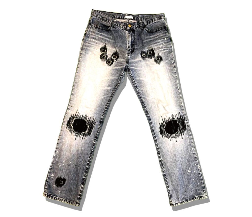 Number (N)ine Hickory Distressed Paint Splatter Denim Pants Front