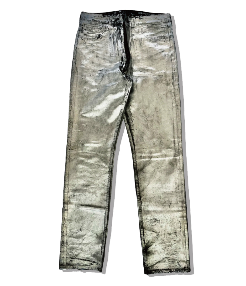 Maison Martin Margiela Silver Painted Denim Pants Front Artisanal AW1999