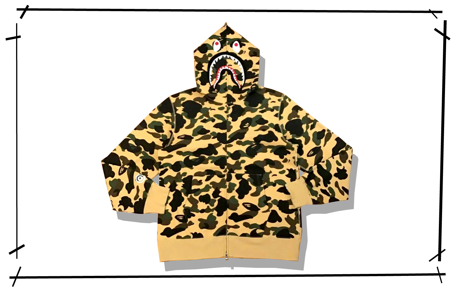 BBape 1st yellow Camo Shark Hoodie zipup Front