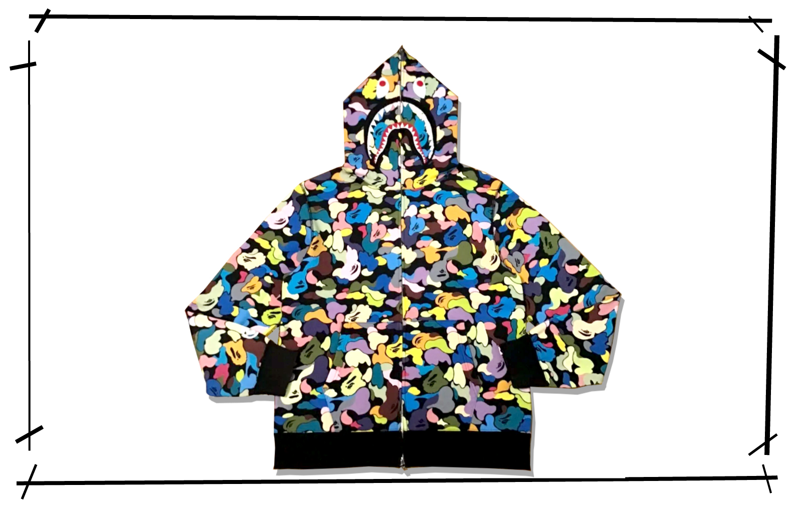 Bape multi camo shark hoodie zipup Front
