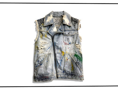 NUMBER NINE Painted Damage Stud Denim Vest 2006SS WELCOME TO THE SHADOW