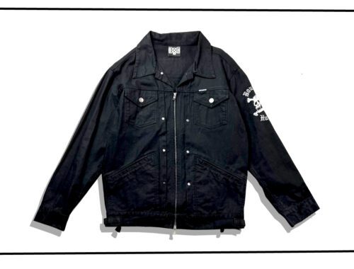 BOUNTY HUNTER Skull Biker Denim Jacket Black Front