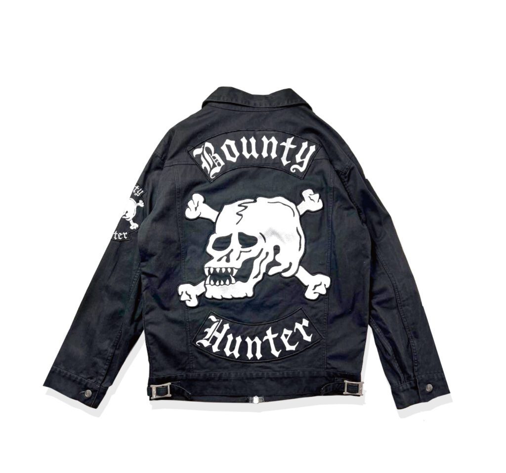 BOUNTY HUNTER Skull Biker Denim Jacket Black Back