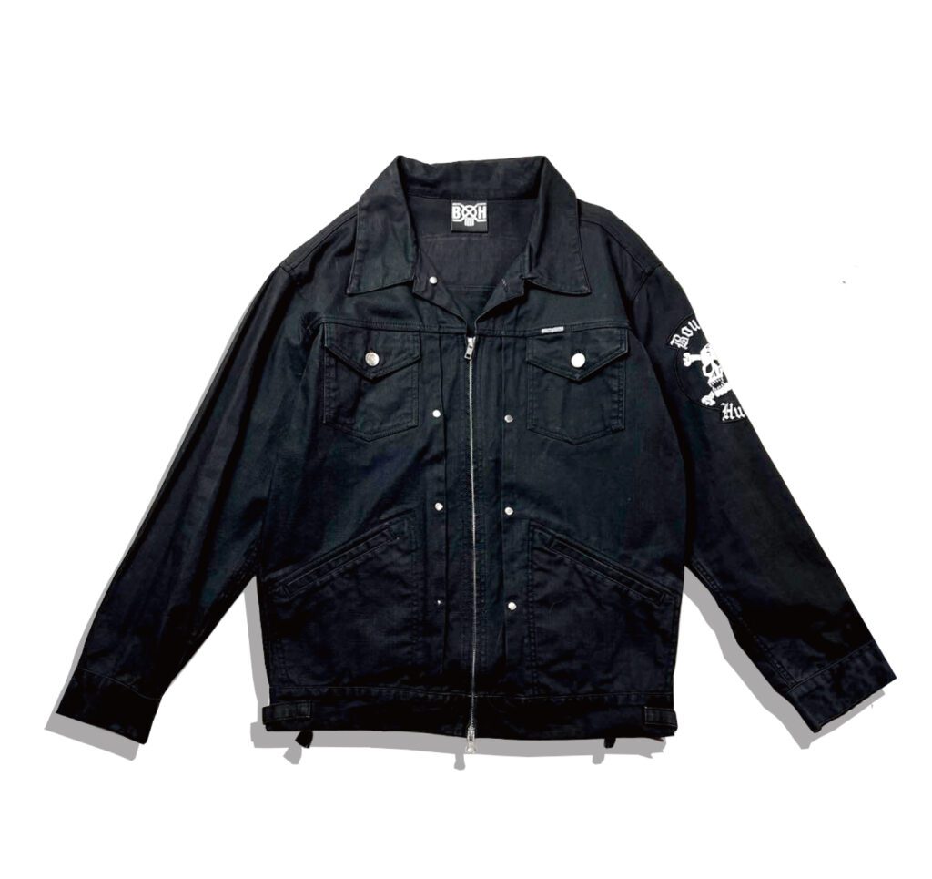 BOUNTY HUNTER Skull Biker Denim Jacket Black Front