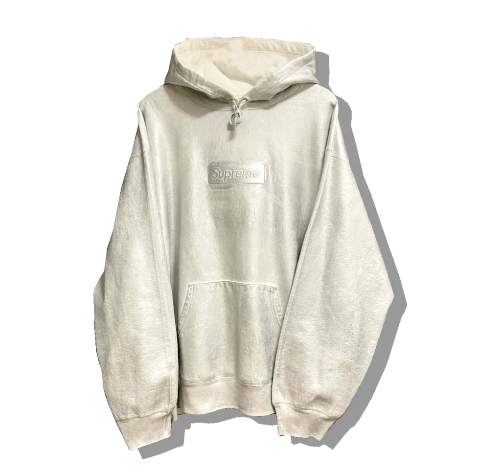 Supreme x MM6 Foil Box logo hoddie White Front