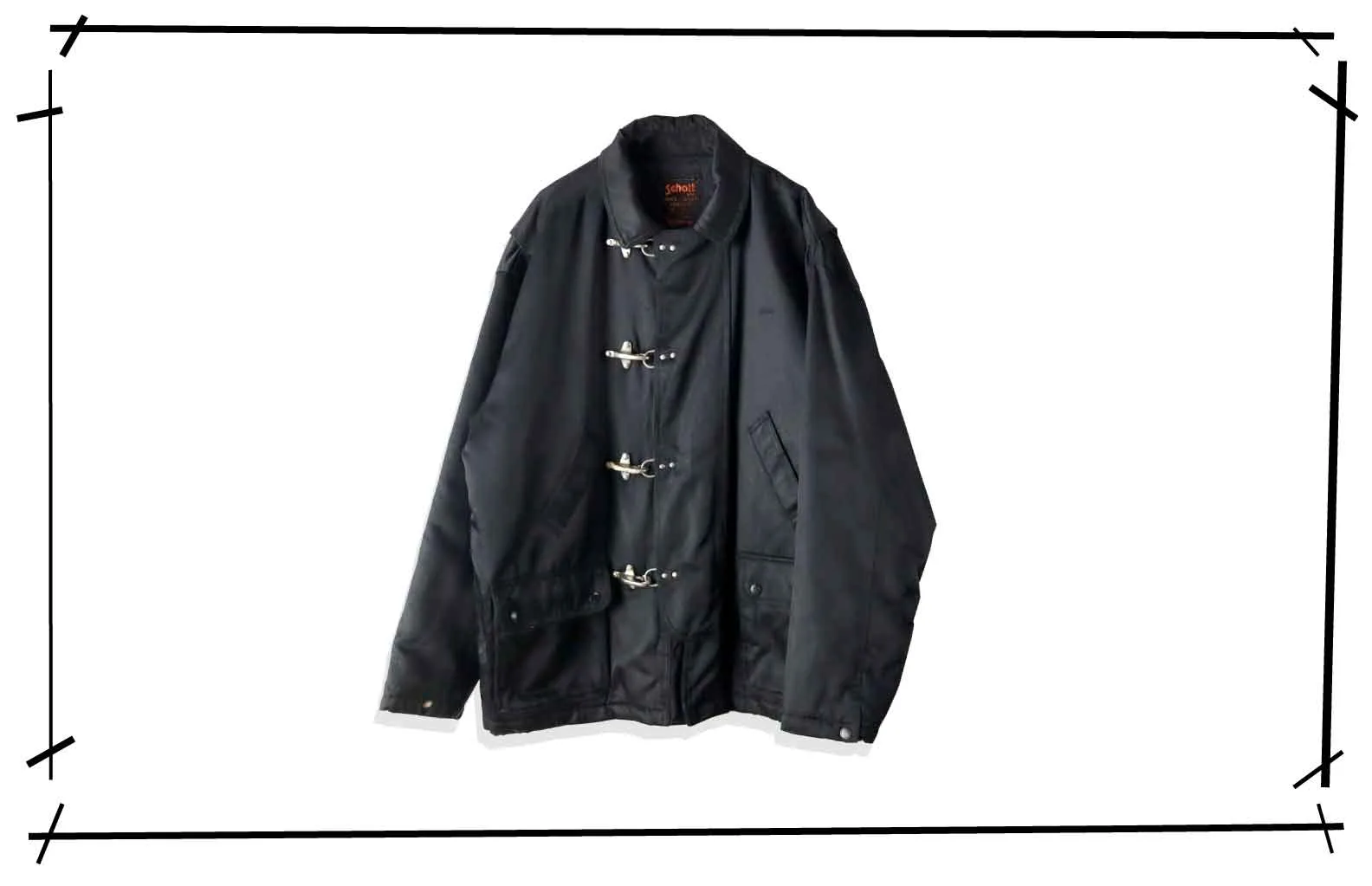 Schott Black Nylon fireman Coat