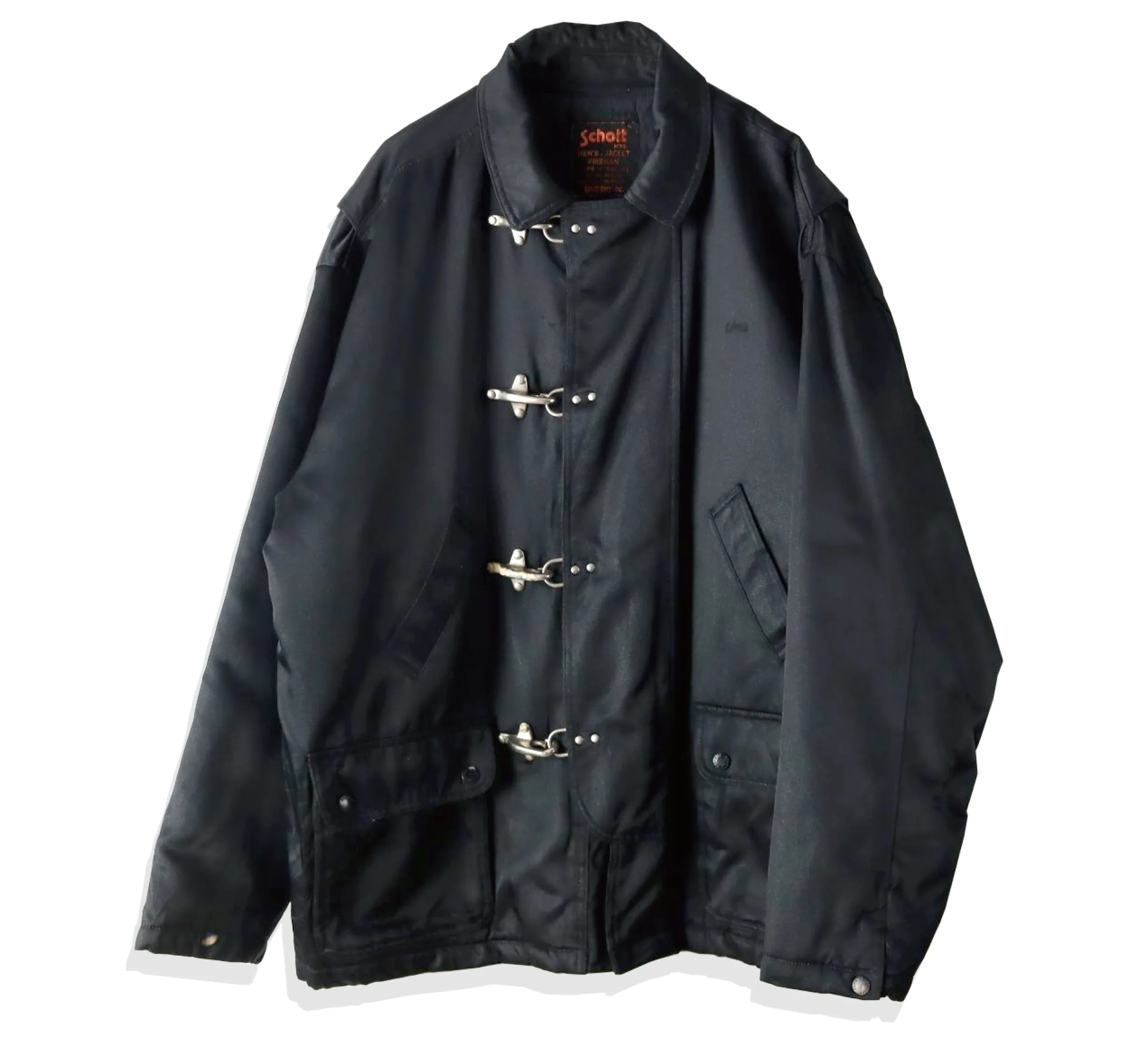 Schott Black Nylon fireman Coat Front