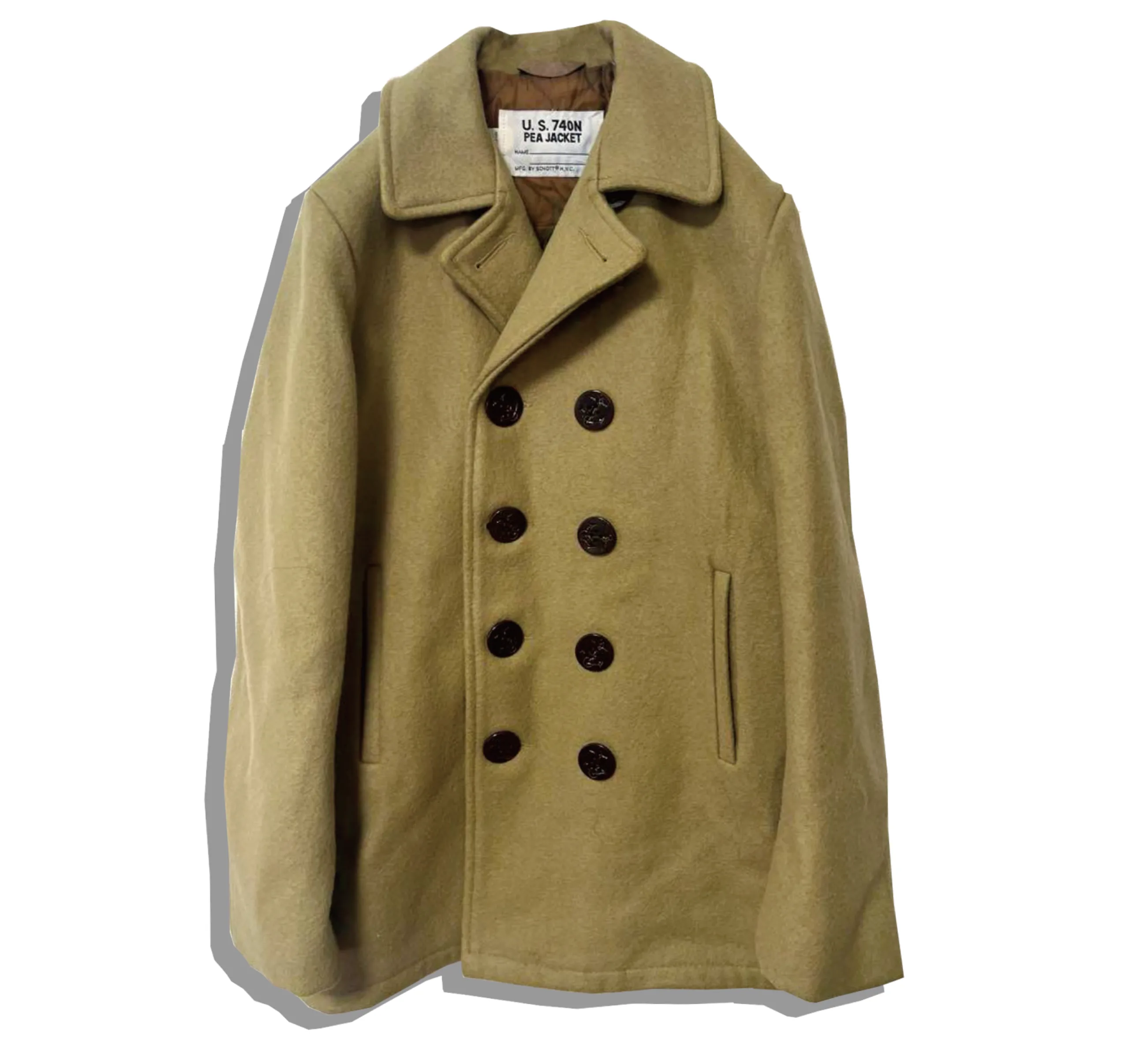 Schott U.S. 740N Pea Jacket Khaki Front
